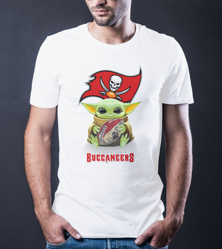 Grogu Holding Tampa Bay Buccaneers Football With Team T-Shirt