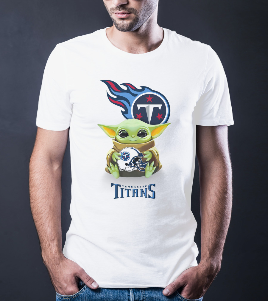 Grogu Holding Tennessee Titans Helmet T-Shirt