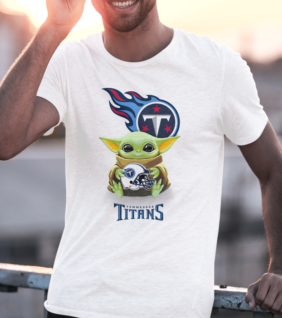 Grogu Holding Tennessee Titans Helmet T-Shirt
