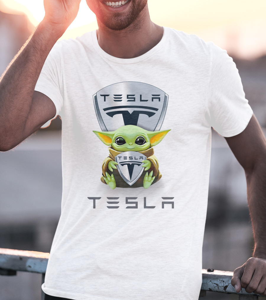 Grogu Hugging Tesla T-Shirt