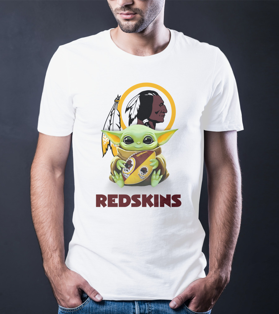 Grogu Redskins Football Hug With Team Logo And Native American T-Shirt