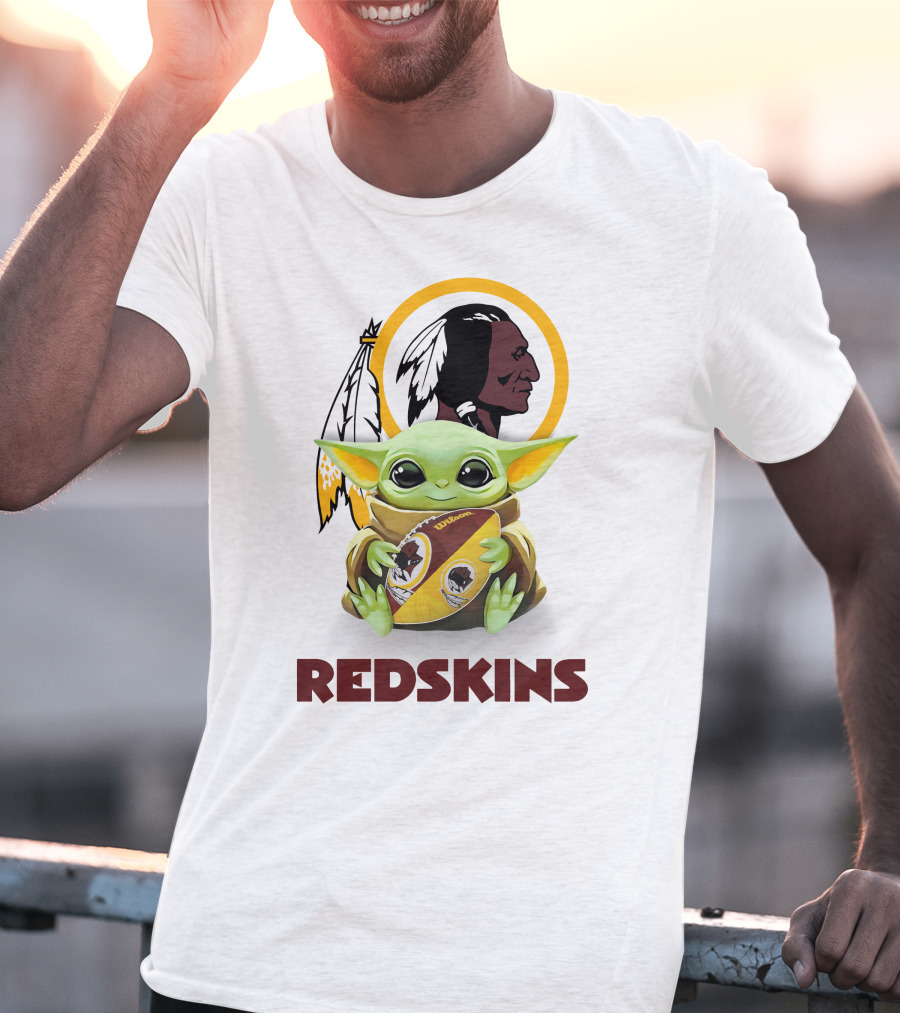 Grogu Redskins Football Hug With Team Logo And Native American T-Shirt