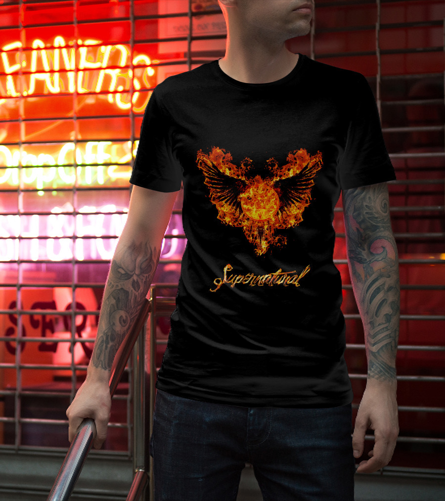 Supernatural Fiery Wings With Pentagram T-Shirt