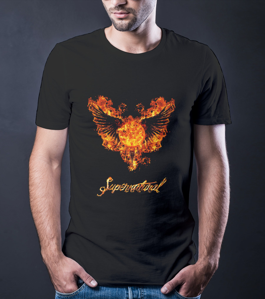 Supernatural Fiery Wings With Pentagram T-Shirt