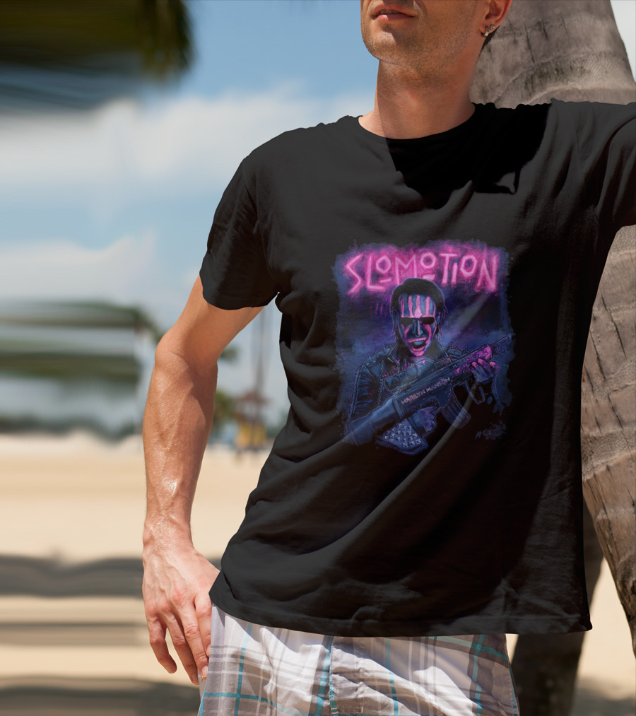 MM Slomotion Marilyn Manson Artwork Gun Neon T-Shirt