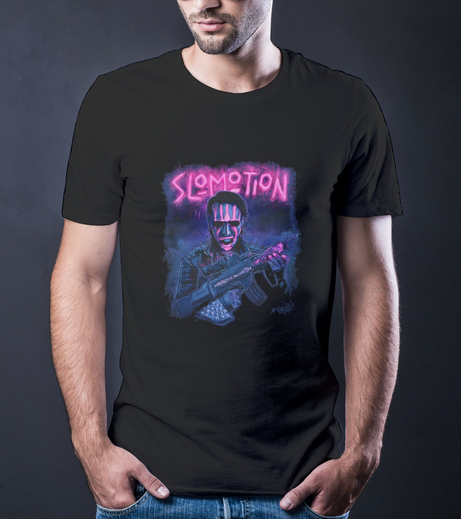 MM Slomotion Marilyn Manson Artwork Gun Neon T-Shirt