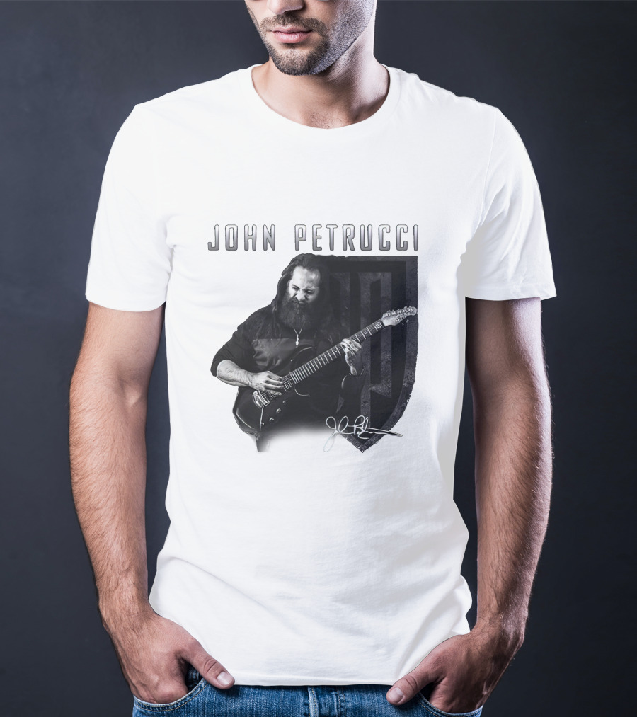 John Petrucci Guitarist Black And White Portrait With Signature T-Shirt