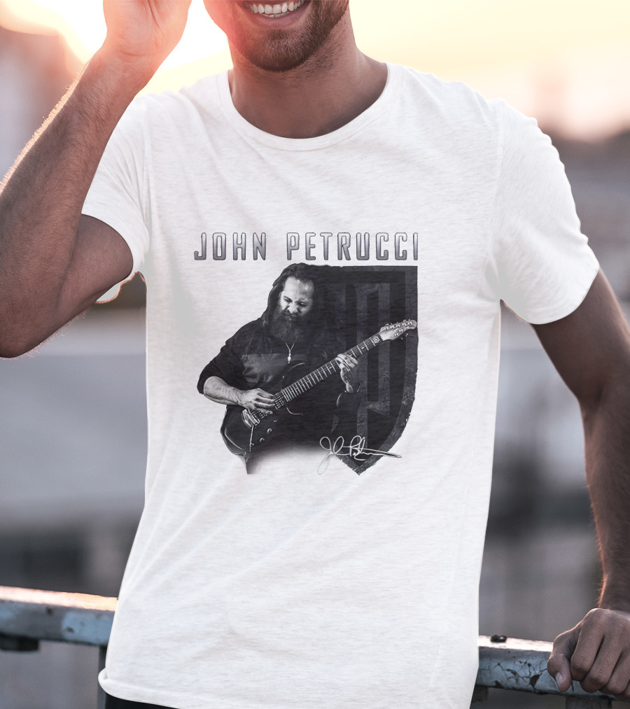 John Petrucci Guitarist Black And White Portrait With Signature T-Shirt