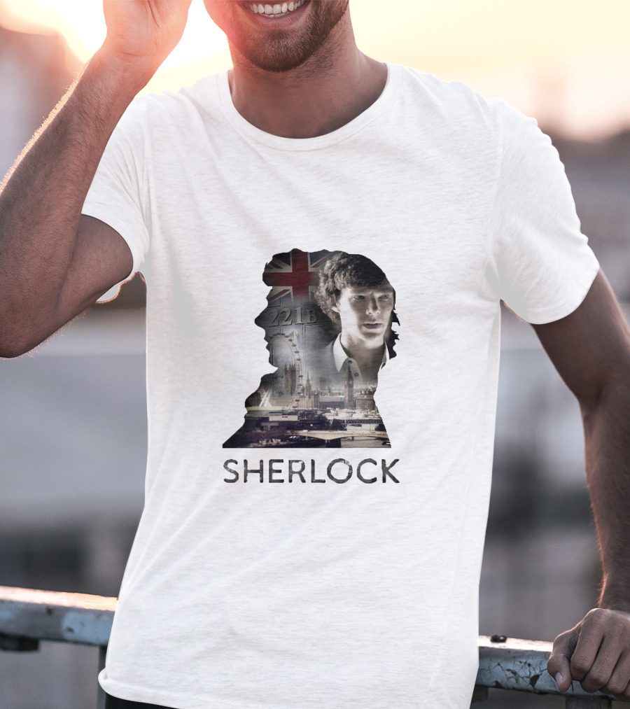 Sherlock 221B London Silhouette Union Jack T-Shirt