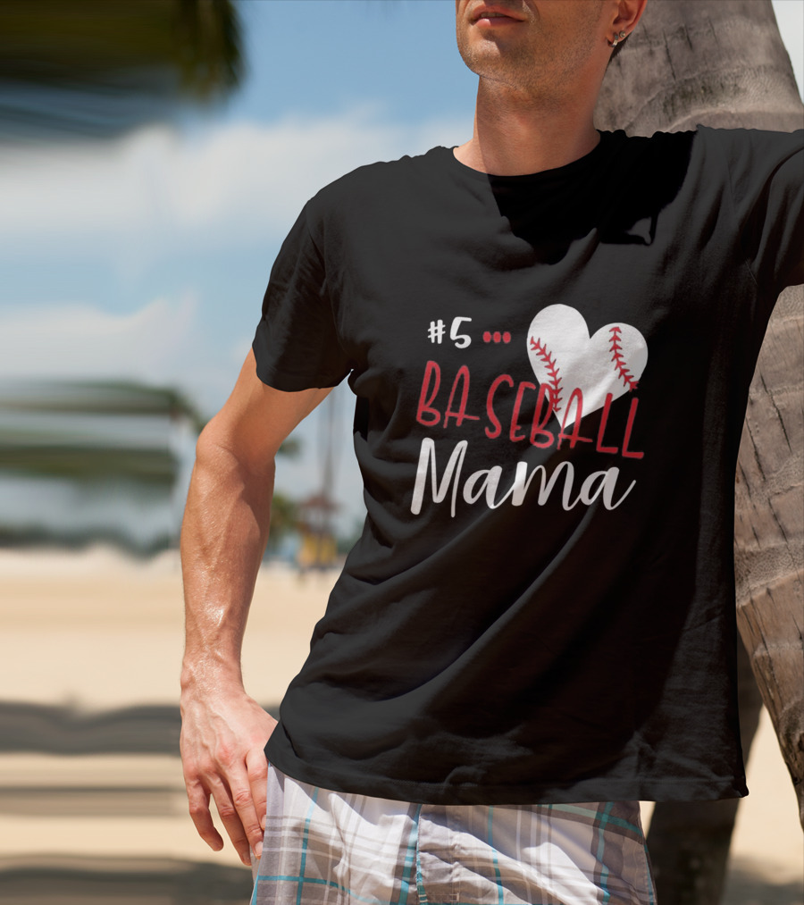 5 Baseball Mama Heart Stitch T-Shirt