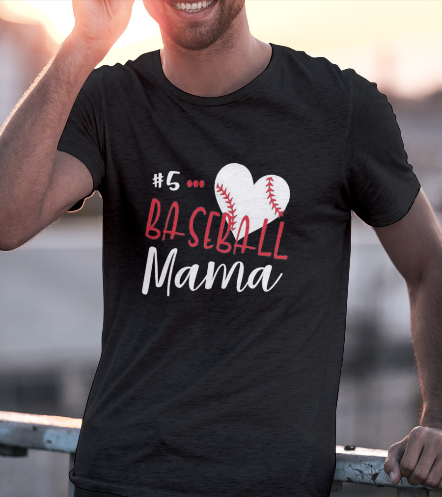 5 Baseball Mama Heart Stitch T-Shirt