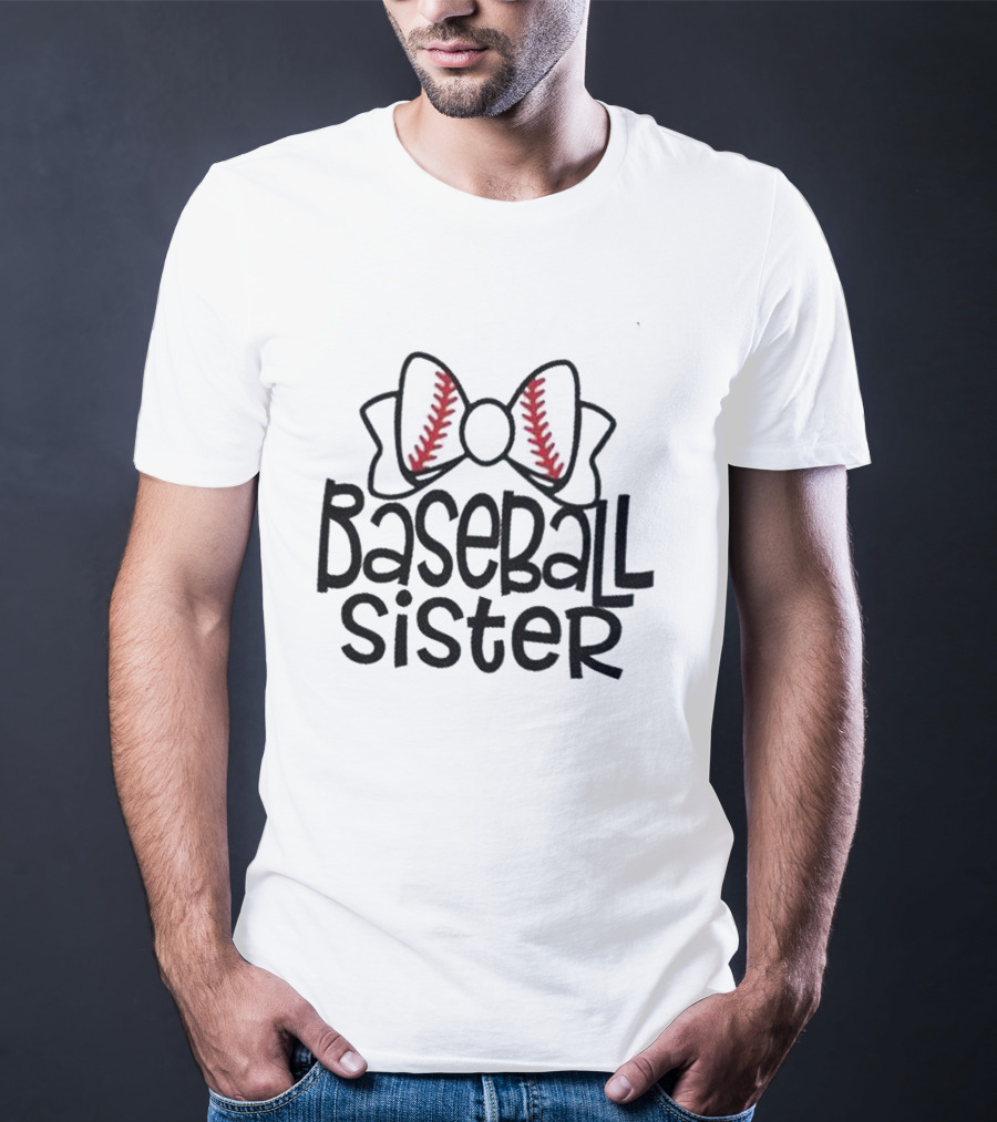 Baseball Sister With Baseball-Themed Bow T-Shirt