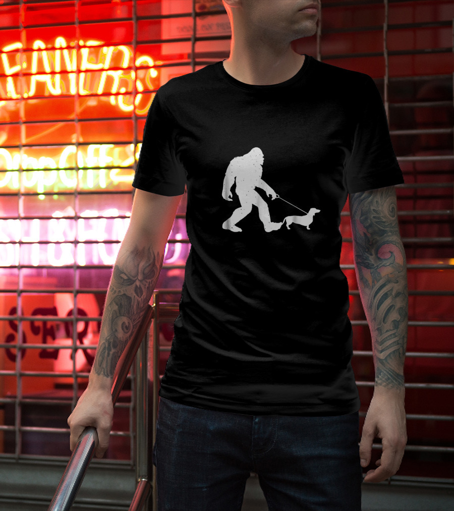 Bigfoot Walking Funny Wiener Dog Dachshund T-Shirt