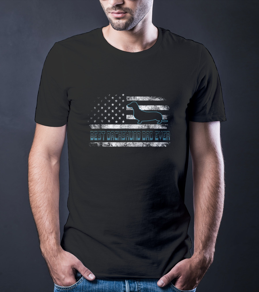 Best Dachshund Dad Ever Patriotic American Flag Dog Lovers Gift T-Shirt