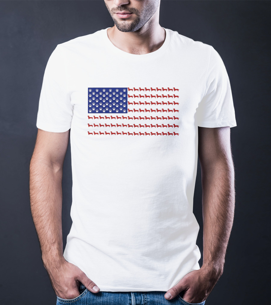 Patriotic Dachshund American Flag Independence Day Paws T-Shirt