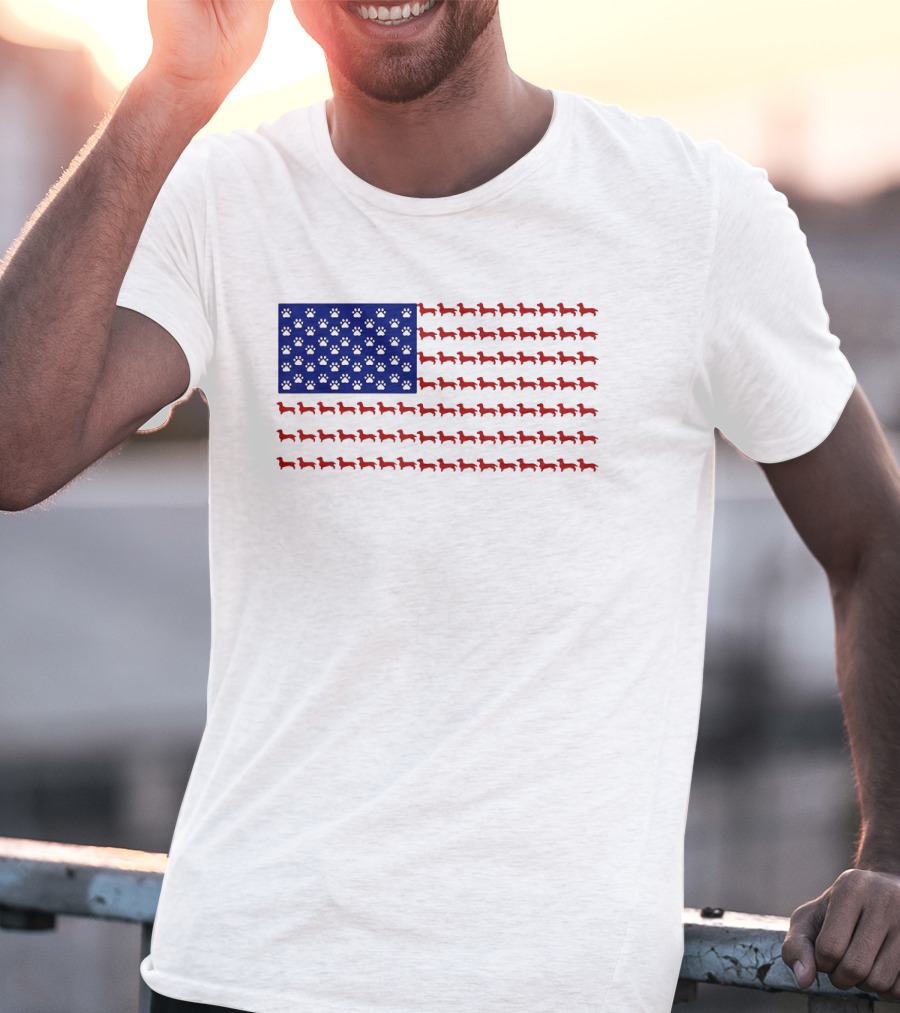 Patriotic Dachshund American Flag Independence Day Paws T-Shirt