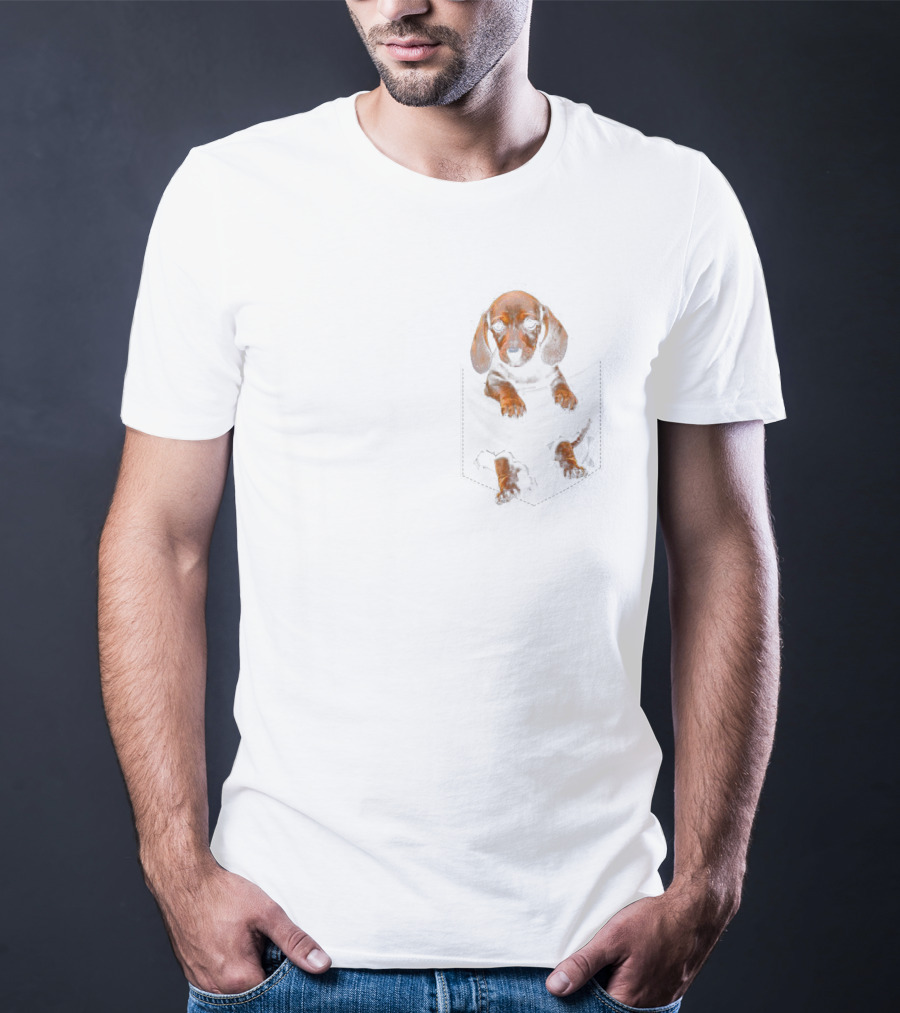 Dachshund Weiner Dog Puppy In Pocket T-Shirt