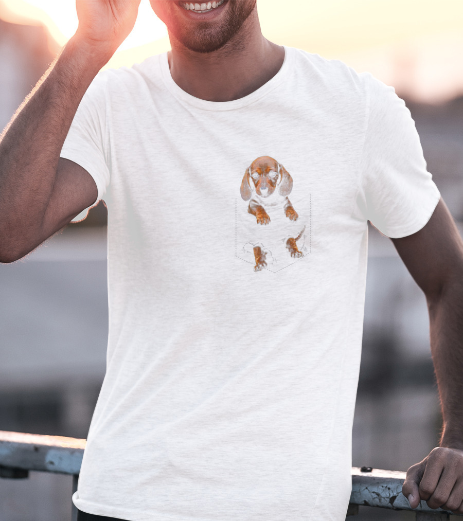 Dachshund Weiner Dog Puppy In Pocket T-Shirt