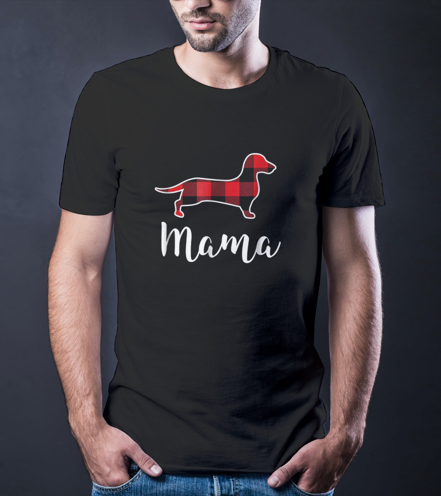 Mama Dachshund Red Plaid Matching Family Dog T-Shirt