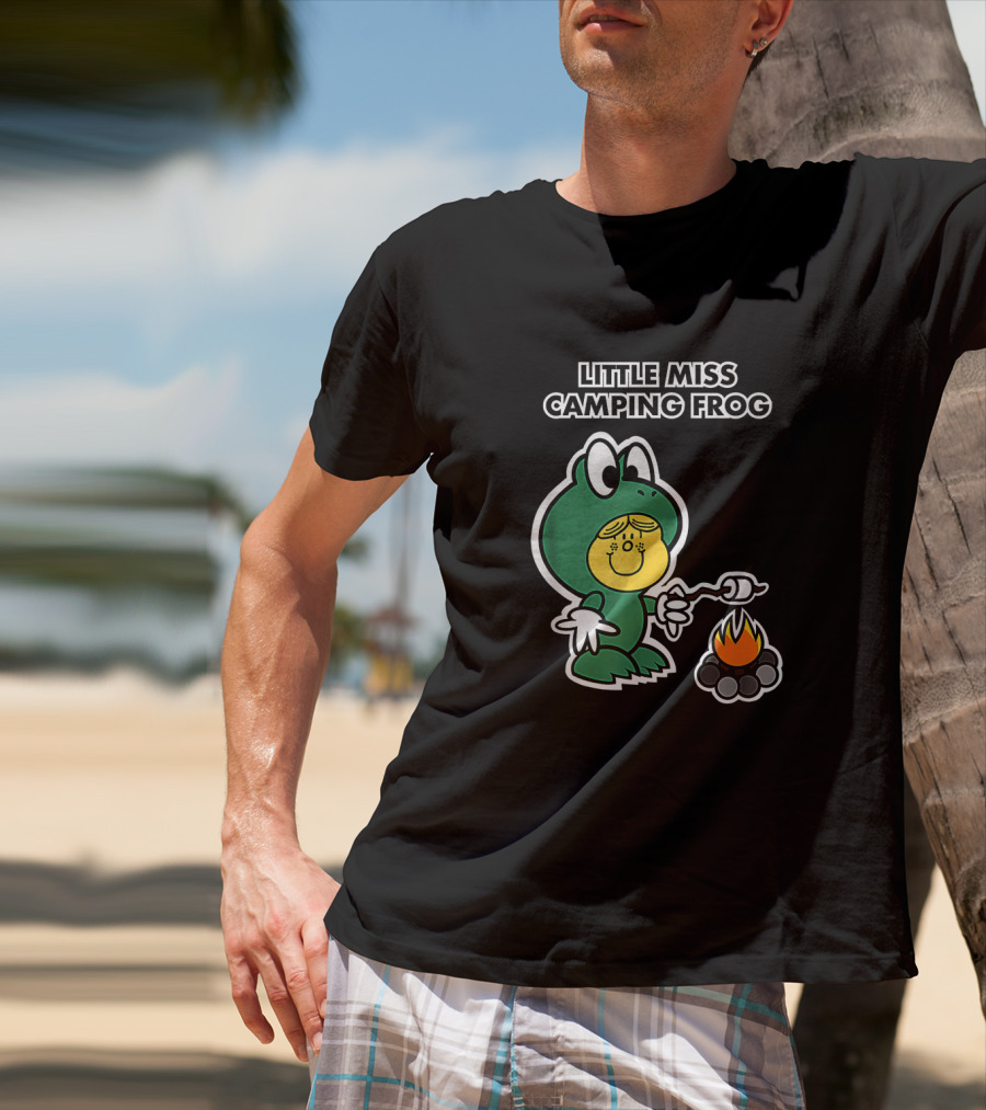 Little Miss Camping Frog Campfire Marshmallow Roasting T-Shirt