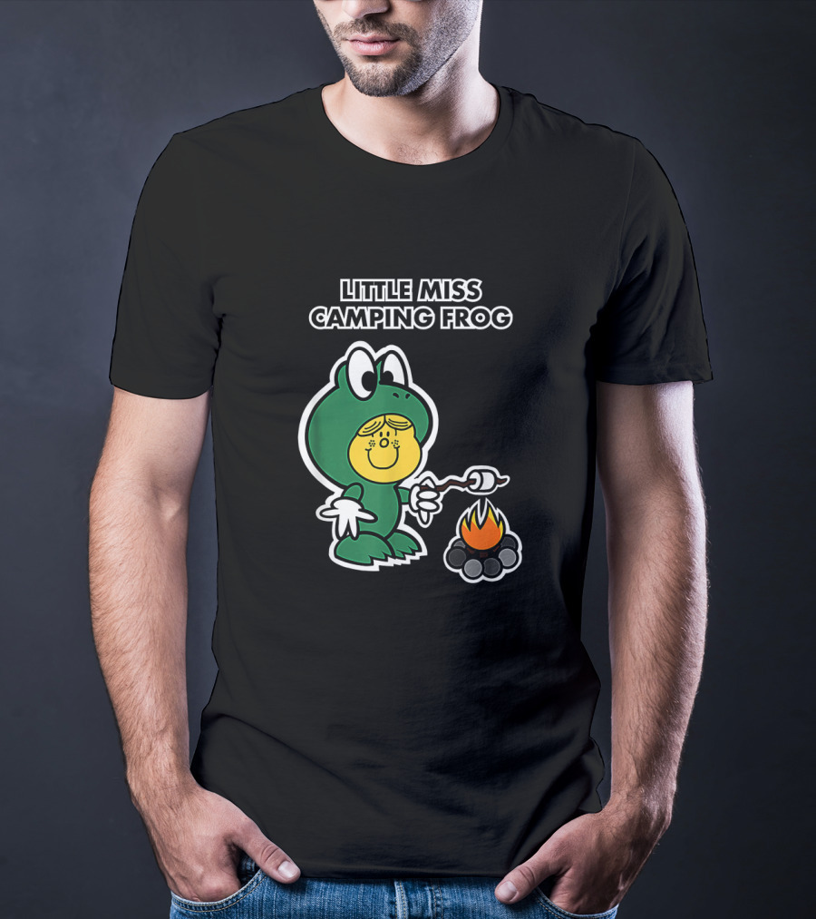 Little Miss Camping Frog Campfire Marshmallow Roasting T-Shirt