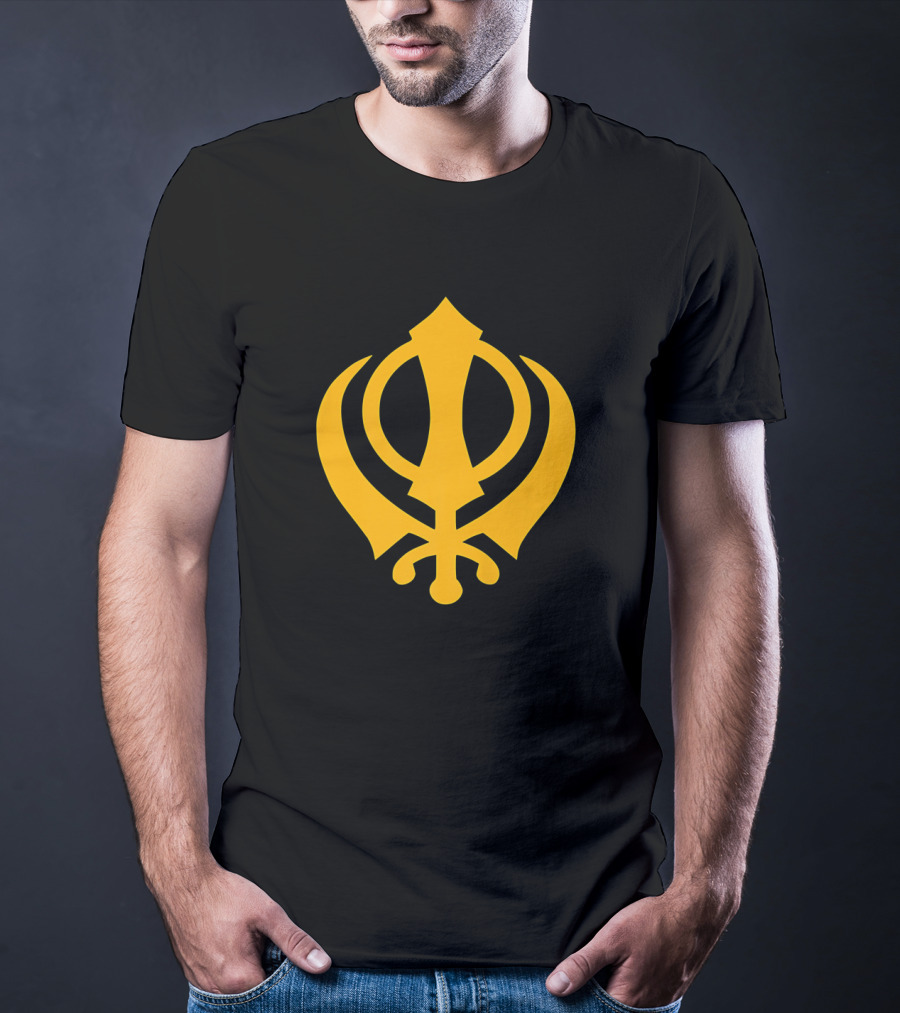 Khanda Sikhism Sikh Sword God Insignia Symbol Emblem Icon Black Yellow T-Shirt