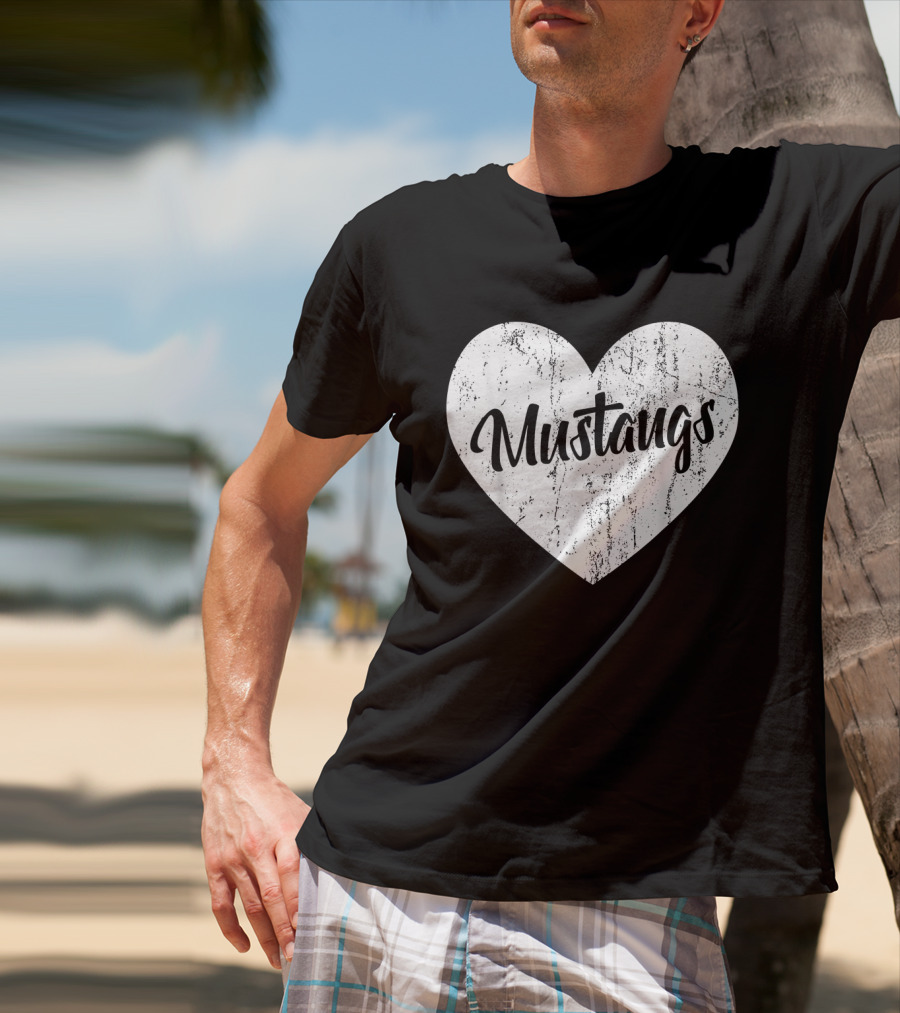 Mustangs Heart School Sports Fan Team Spirit Mascot T-Shirt