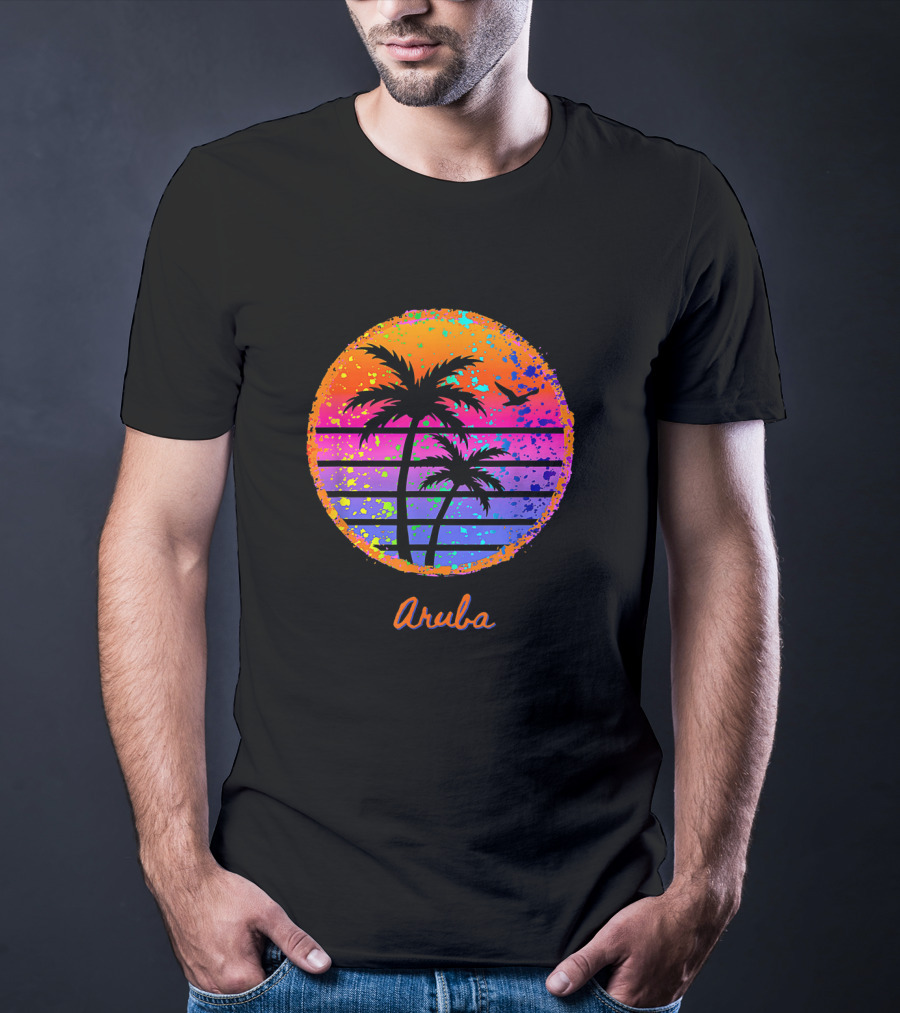 Aruba Palm Tree Tropical Sunset Family Vacation T-Shirt