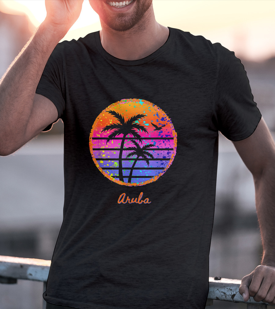 Aruba Palm Tree Tropical Sunset Family Vacation T-Shirt