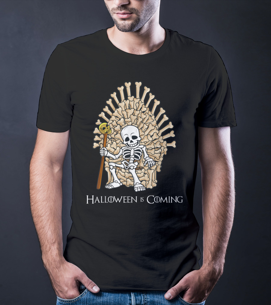 Halloween Is Coming Skeleton Bones Throne T-Shirt