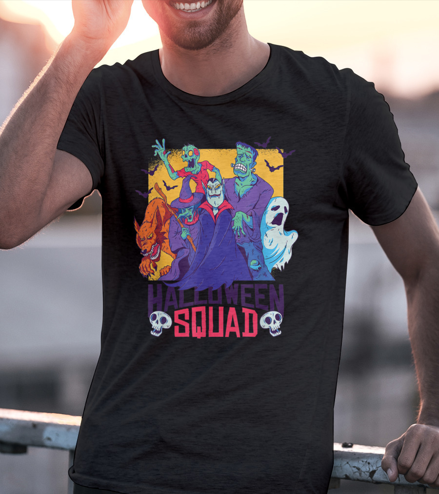 Halloween Squad Vampire Werewolf Ghost Witch Monster Group T-Shirt
