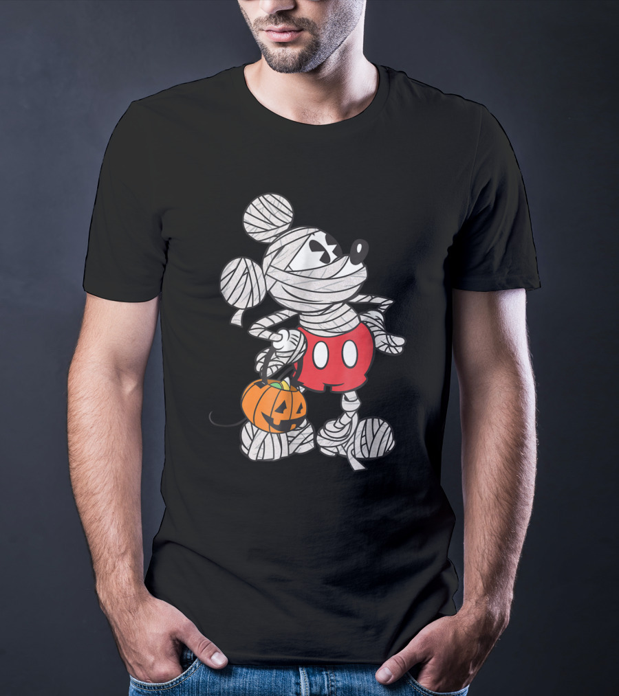 Mickey Mouse Halloween Mummy With Pumpkin Trick-or-Treat Bag T-Shirt