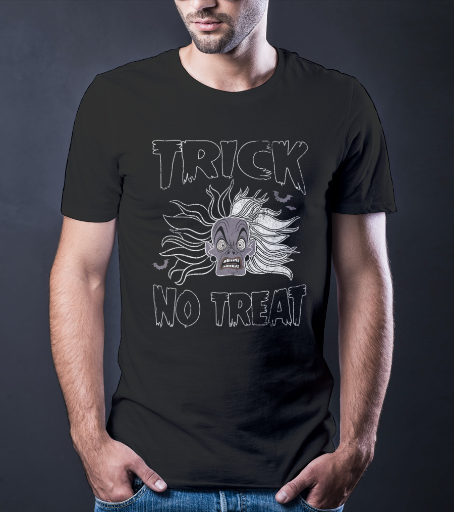 Trick No Treat Spooky Ghost Face With Flying Bats T-Shirt