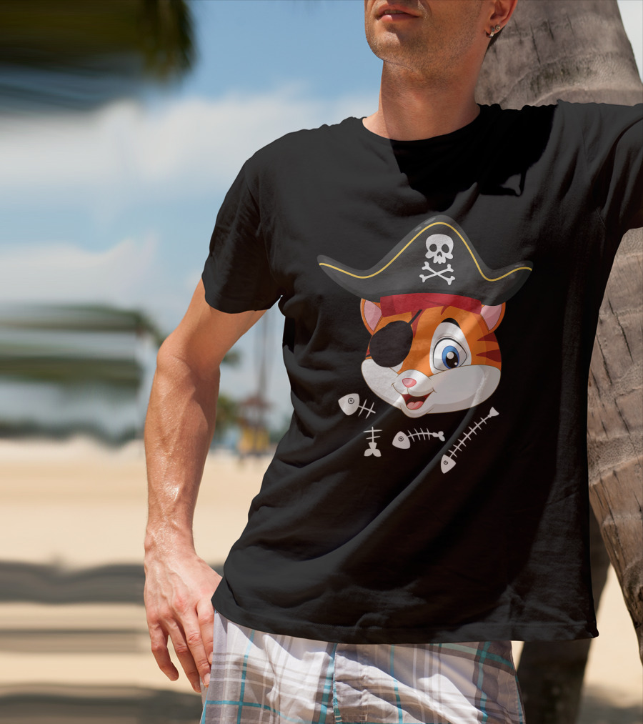 Halloween Cat With Pirate Hat And Eye Patch T-Shirt