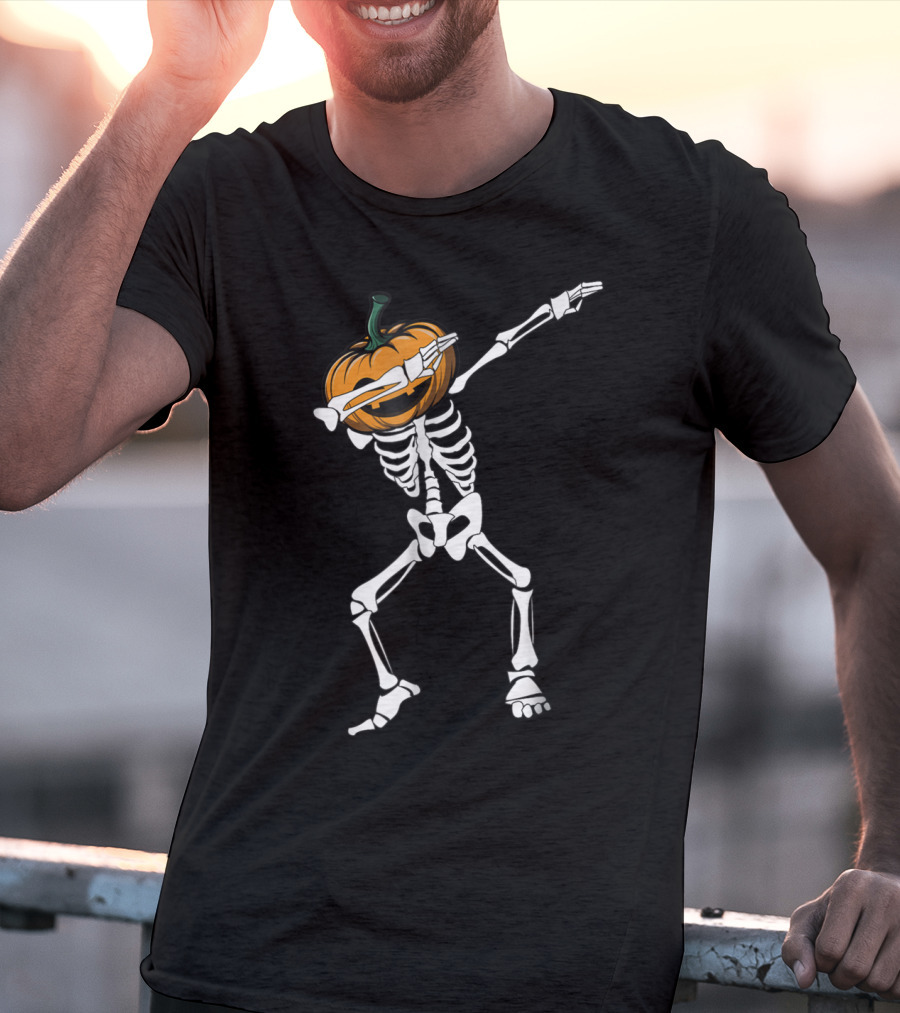 Funny Dabbing Pumpkin Head Skeleton Halloween T-Shirt
