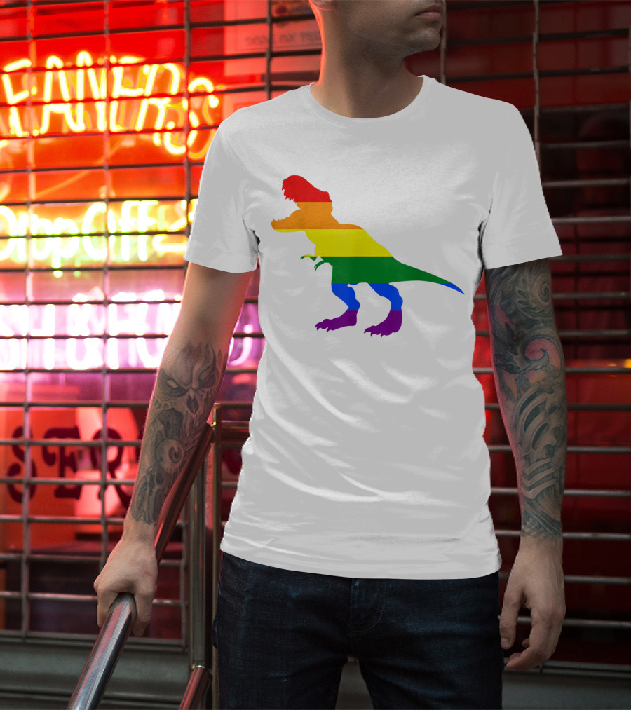 Dino Pride Rainbow Flag LBGT T-Rex Pride Month T-Shirt