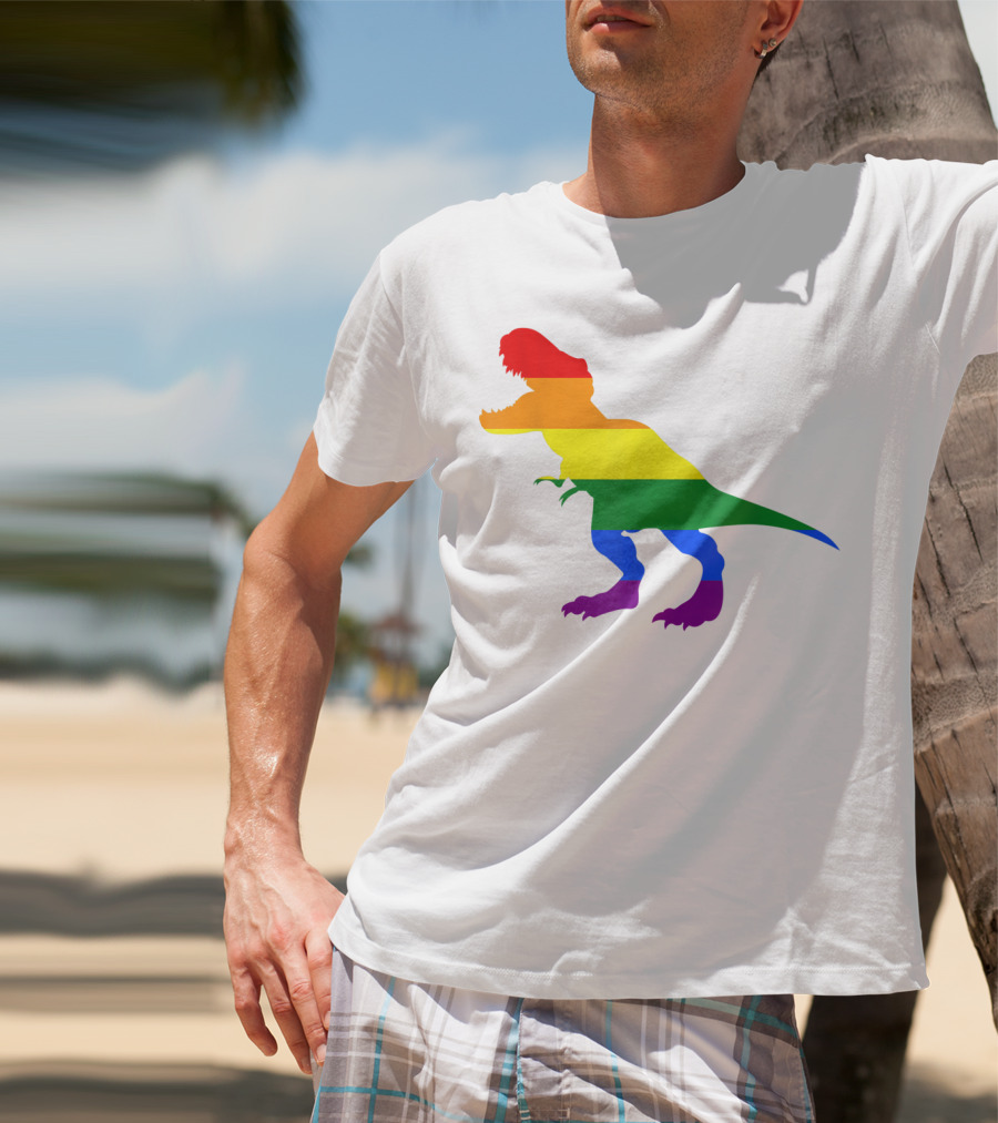 Dino Pride Rainbow Flag LBGT T-Rex Pride Month T-Shirt