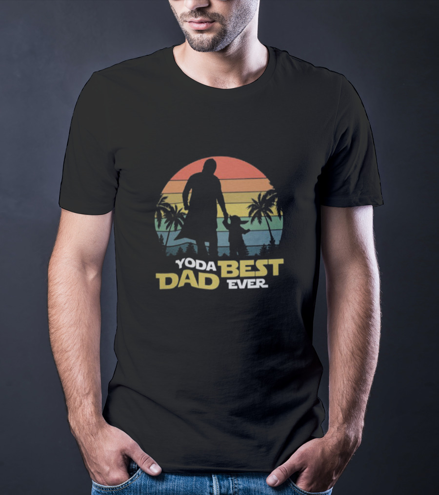 Yoda Best Dad Ever Retro Sunset Palm Trees T-Shirt