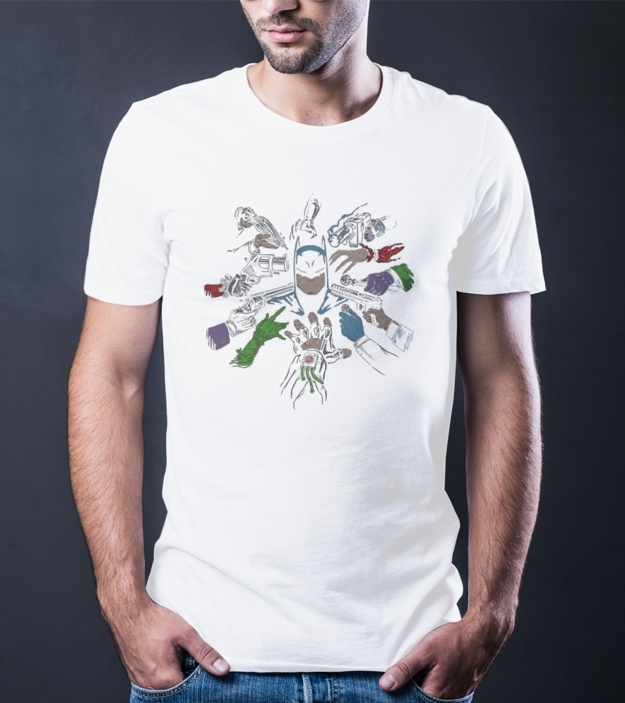 Batman Surrounded By Villains' Hands Batwick Ript T-Shirt