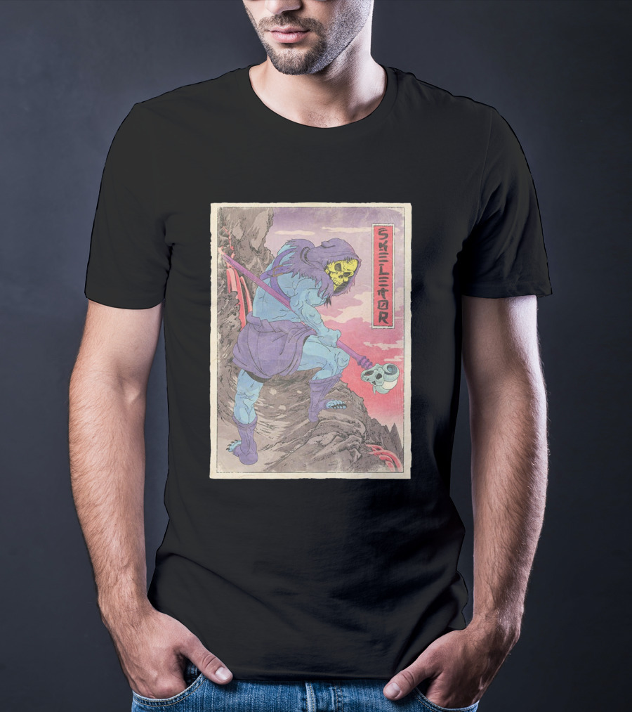Skeletor Retro Vintage Style Art Print With Skull Staff And Hooded Figure T-Shirt