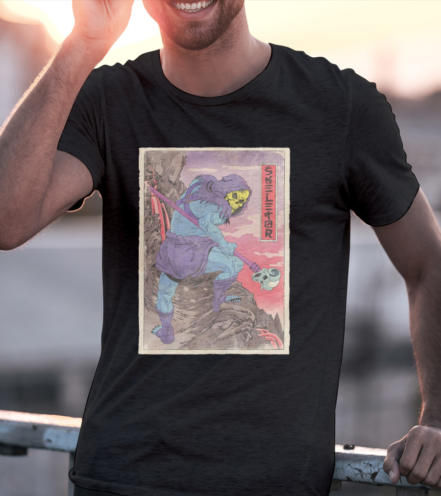 Skeletor Retro Vintage Style Art Print With Skull Staff And Hooded Figure T-Shirt