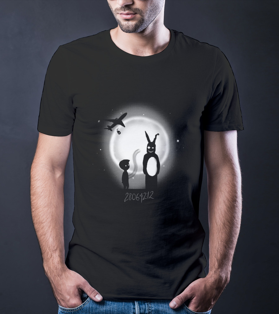 Donnie In Limbo 28064212 Dark Rabbit And Airplane Silhouette Against Moon T-Shirt