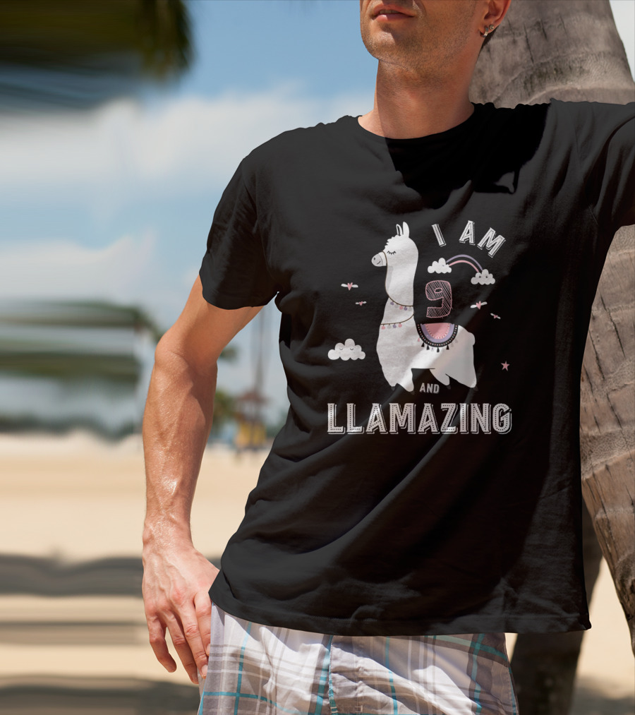 I Am 9 And Llamazing Funny Llama Cloud Birthday T-Shirt