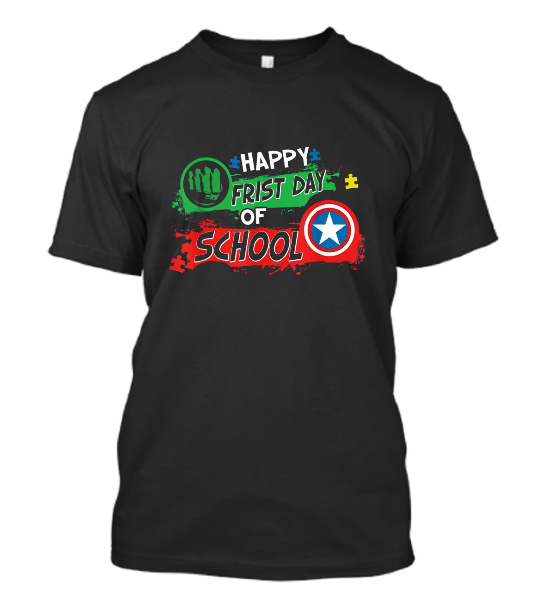 Happy First Day Of School Marvel Superhero Shield Puzzle T-Shirt
