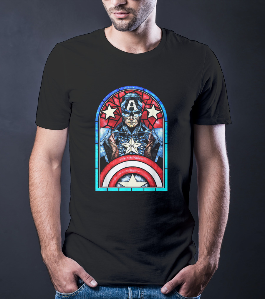 Captain America Avengers Stained Glass Memorial Window T-Shirt
