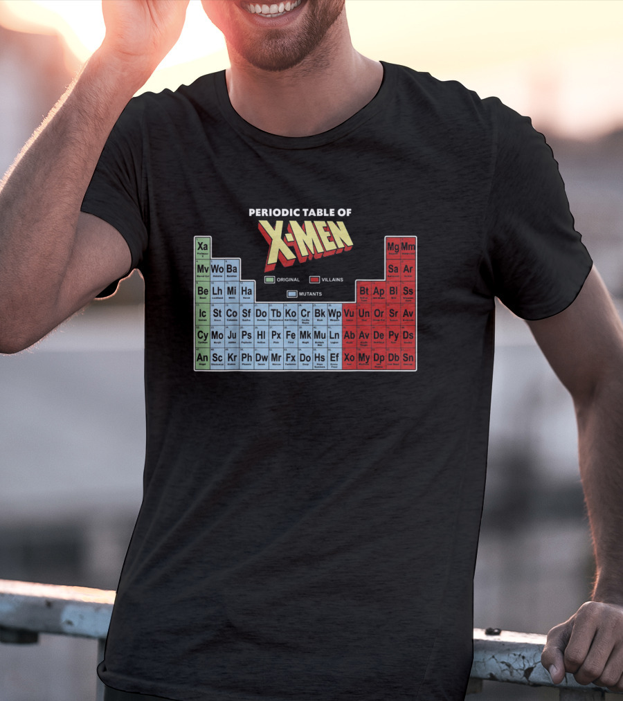 Periodic Table Of X-Men Characters Featuring Original Villains And Mutants T-Shirt