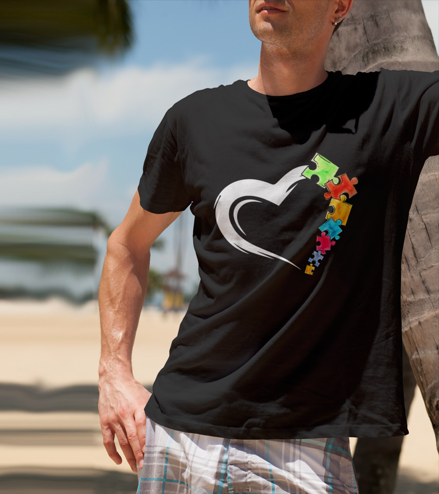Autism Awareness Heart And Colorful Puzzle Pieces Love Kind T-Shirt