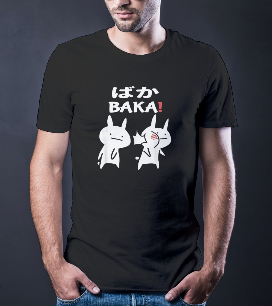 Baka Cute Anime Japanese Word Funny Two Cartoon Rabbits Slap Humor For Anime Lovers T-Shirt