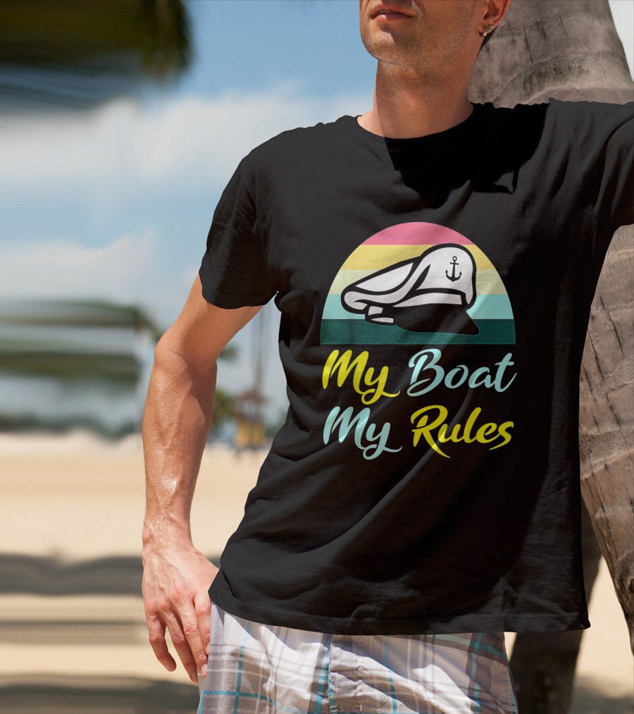 My Boat My Rules Sailor Captain Hat With Anchor Icon Retro Colors T-Shirt