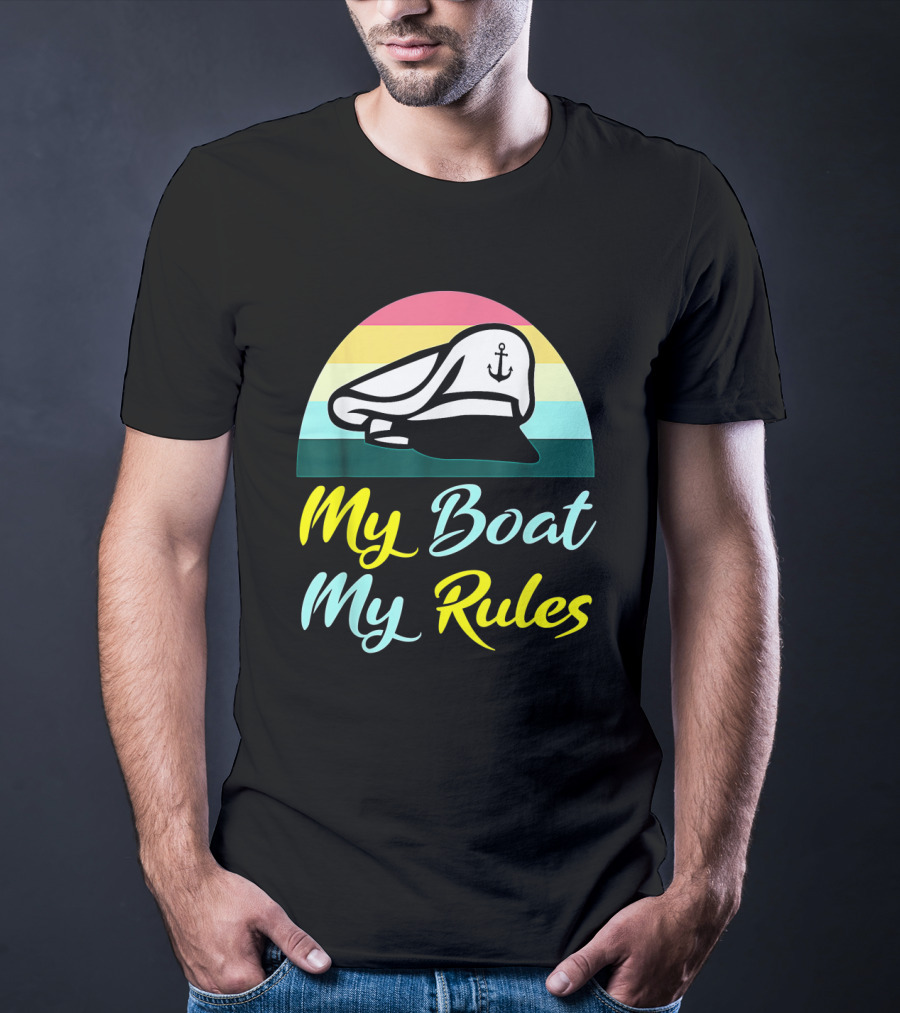 My Boat My Rules Sailor Captain Hat With Anchor Icon Retro Colors T-Shirt